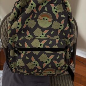 Disney Star Wars The Mandalorian Baby Yoda Print Backpack w/2 bottle pouches